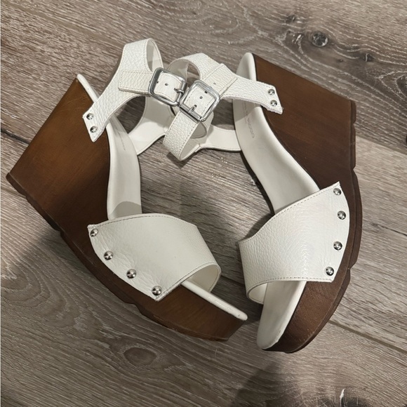 CHRISTIAN DI RICCIO WHITE LEATHER PLATFORM WEDGE SANDALS with studs 9.5 (41) - Picture 3 of 14